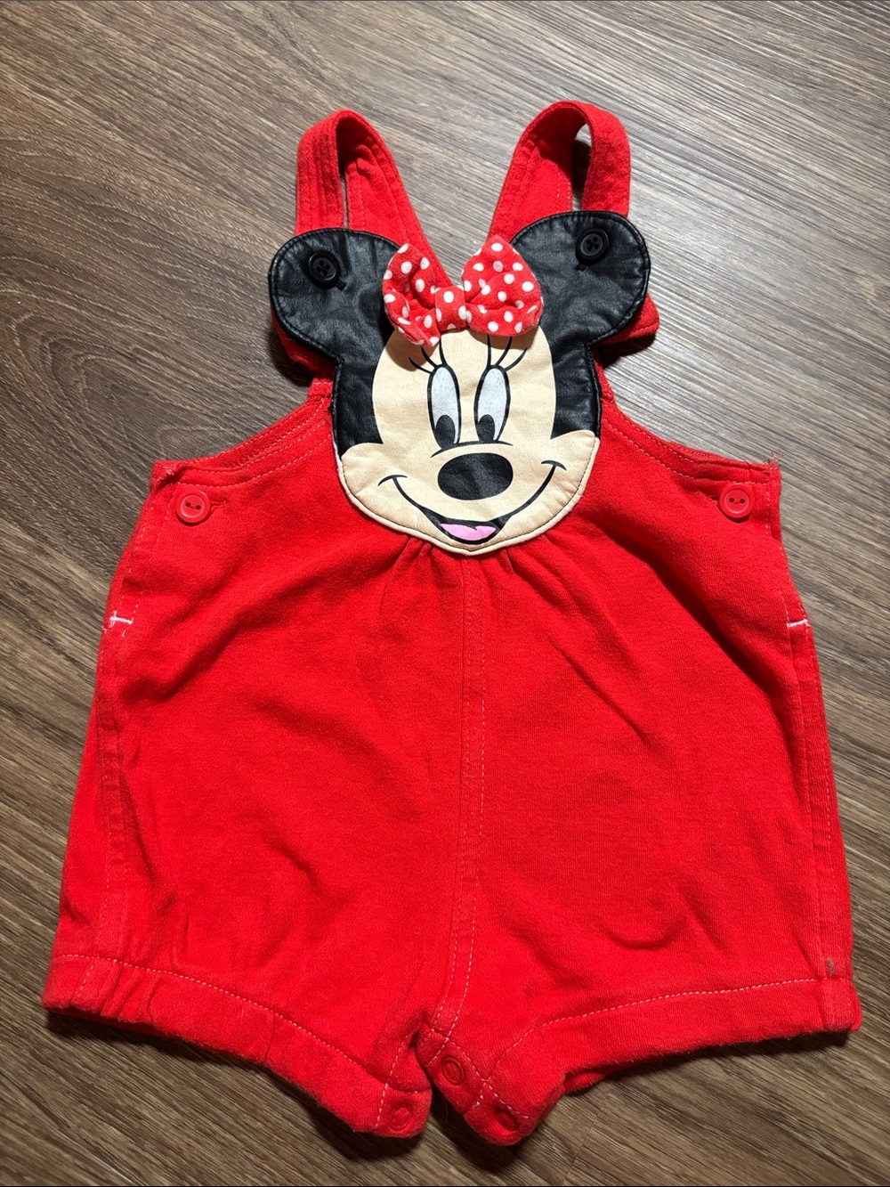 Disney Red Minnie Mouse Romper with Polka Dot Bow shortalls 6-9 months